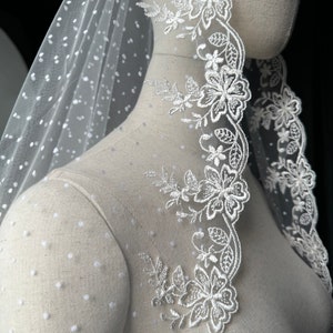 Dotted Tulle Veil. Polka Dot Veil. Mantilla Veil. Vintage Inspired Lace Veil. Polka dot Veil. Ballet Veil image 8