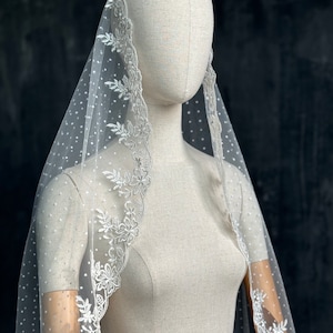 Dotted Tulle Veil. Polka Dot Veil. Mantilla Veil. Vintage Inspired Lace Veil. Polka dot Veil. Ballet Veil image 10