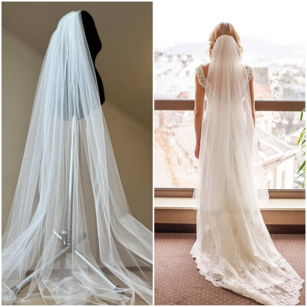 Soft Tulle Bridal Veil, Ivory Net Veil, net veil,soft wedding tulle veil chapel veil Soft Bridal simple wedding veil, Soft Wedding Veil