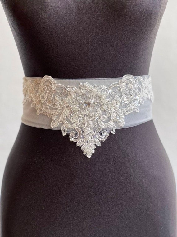 Ivory Tulle Wedding Dress Sash | Rhinestone Bridal Belt With  display picture 2