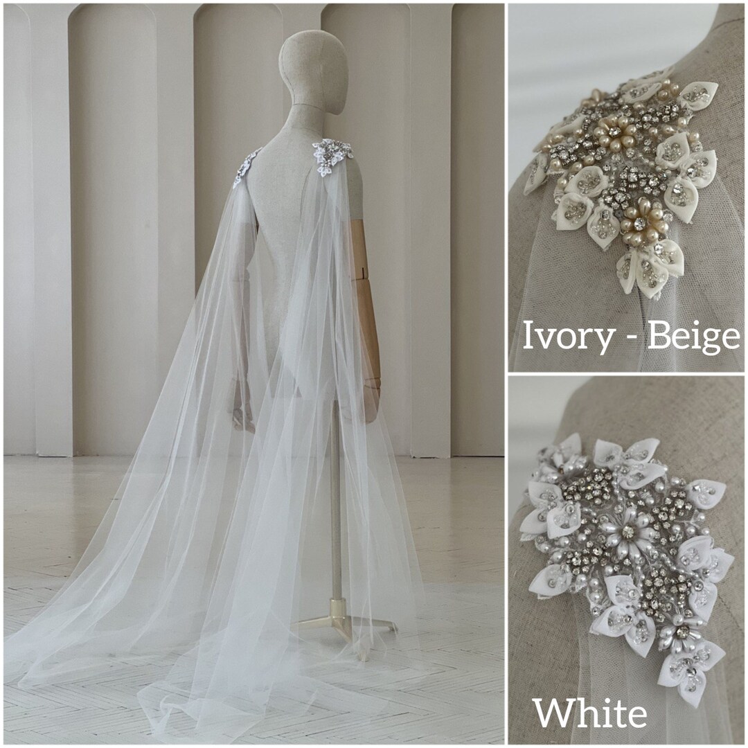 Luxury Pearl & Silk Wedding Cape Veil, Bridal Cape, Bridal Separates