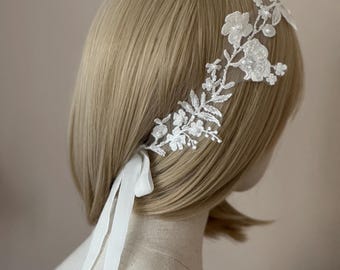 Ivory Beaded Lace Wedding Headband: Bridal Hair Piece