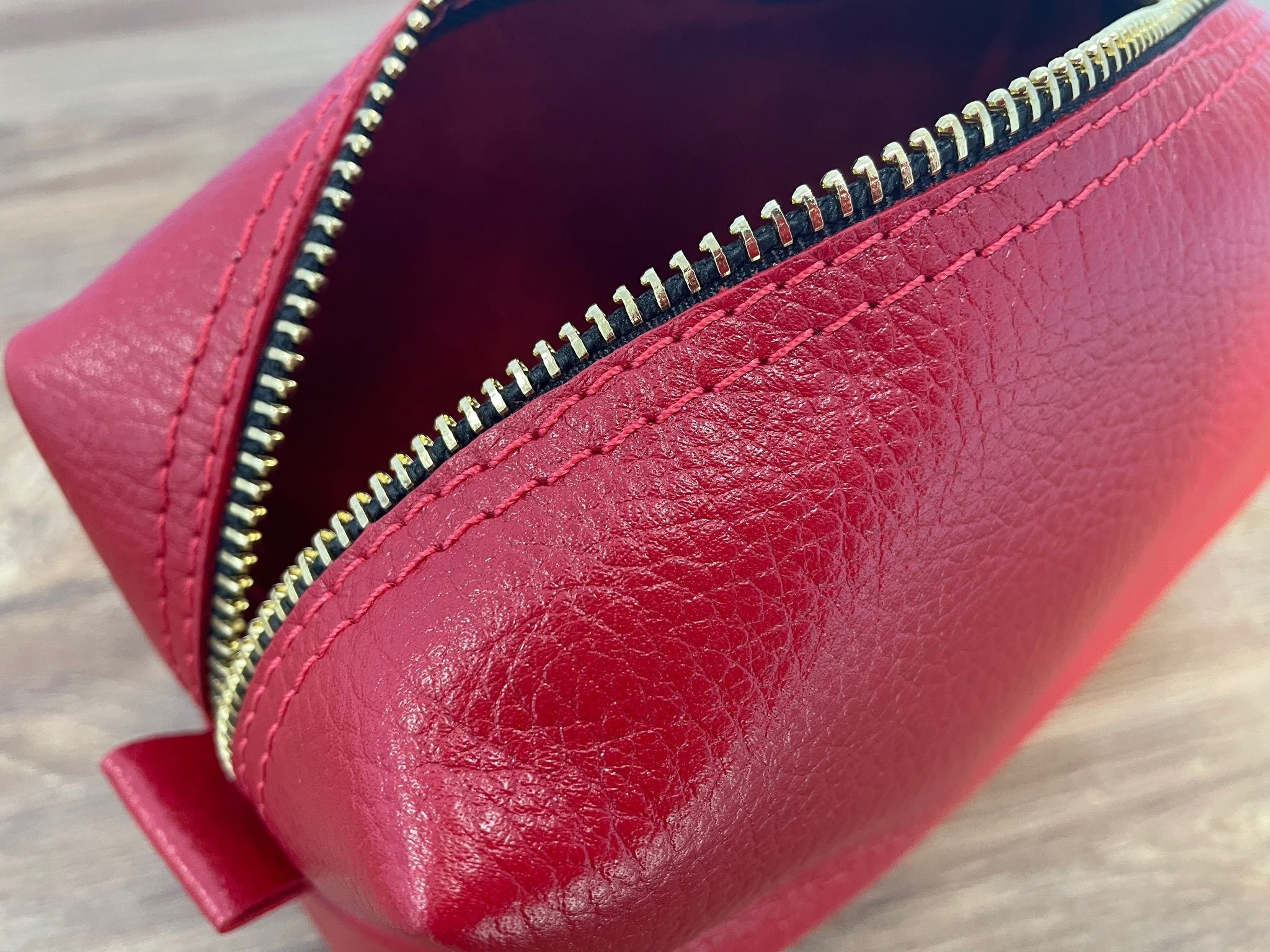Leather Makeup bag Red Cosmetic Bag High Quality Travel Pouch Etsy