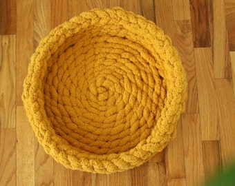 Chunky Crocheted Chenille Pet Bed -Mustard Yellow