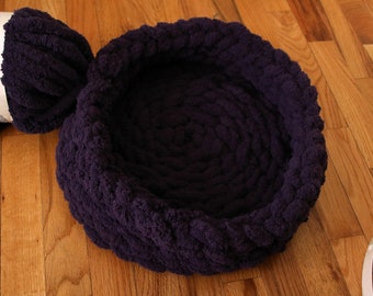 Chunky Crocheted Chenille Cat Bed in Purple Moonlight sleeping pad cuddle cup pet nest