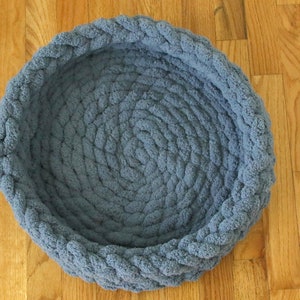 Chunky Crocheted Chenille Pet Bed in Country Blue . Perch slipcover , sleeping mat