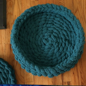 Chunky Crocheted Chenille Pet Bed in Dark Teal. Pet Nest Pet mat Perch Cover Cat tree landing pad