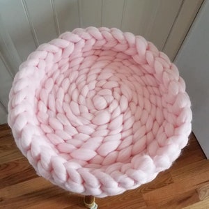 Chunky Crocheted Cat Bed in Cotton Candy Pink