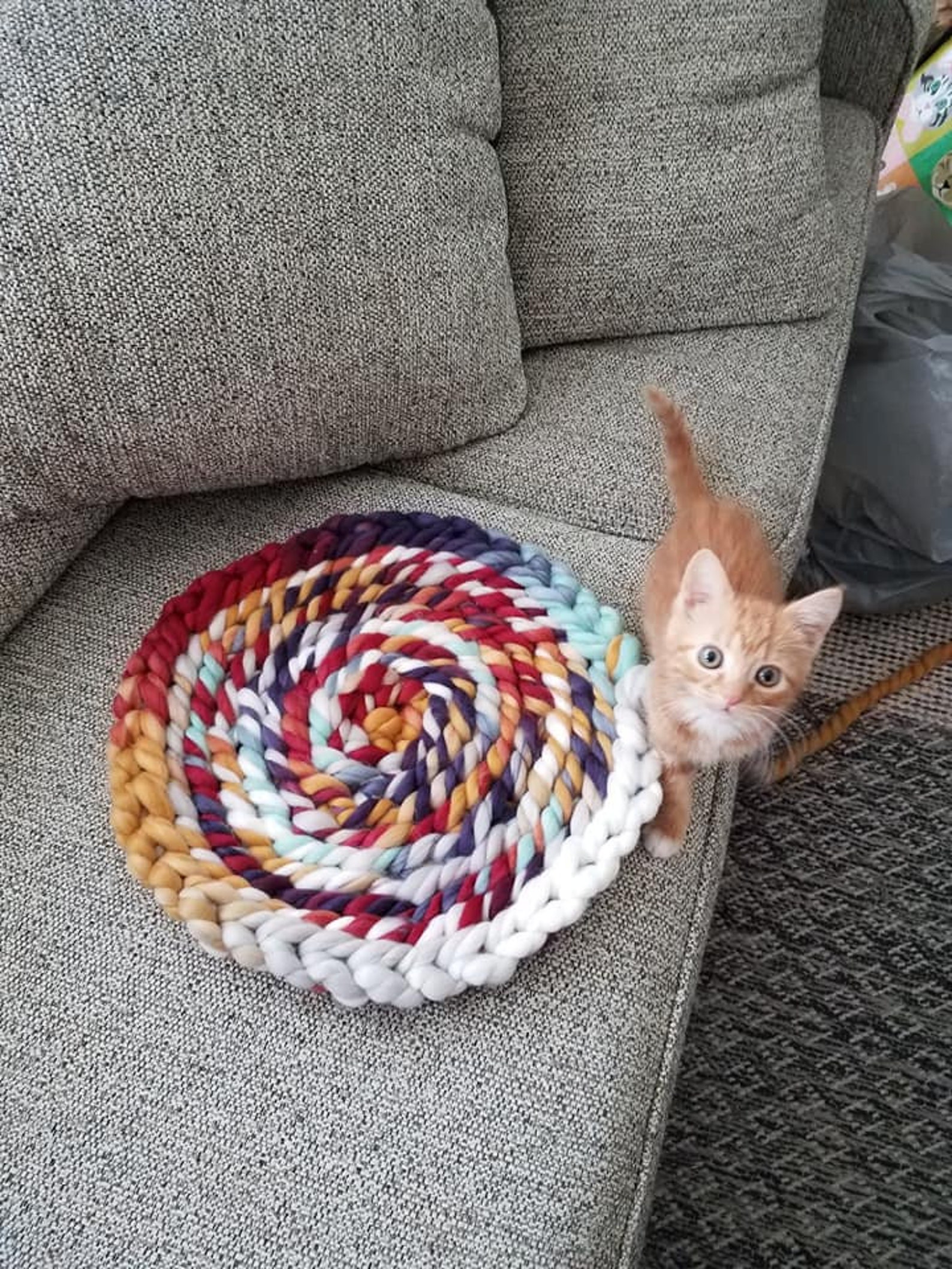 Chunky Crocheted Bulky Yarn Cat Bed in Multi Color Etsy