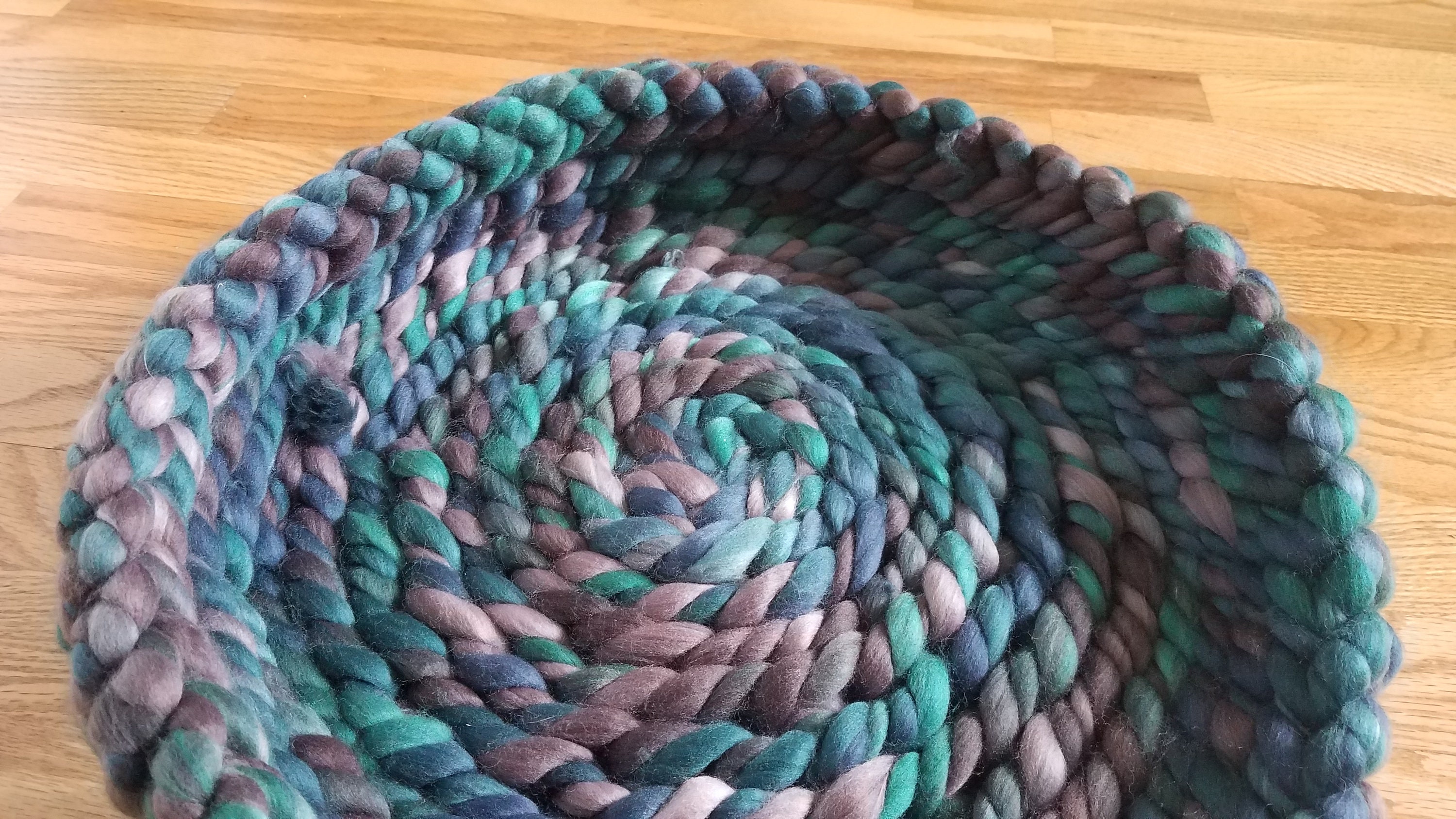 Chunky Crocheted Bulky Yarn Cat Bed in Blue Green Gray Etsy