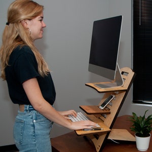 Standing Computer Work Desk - Precision cut hand rubbed oil finish - easy transport