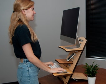 Standing Computer Work Desk - Precision cut hand rubbed oil finish - easy transport