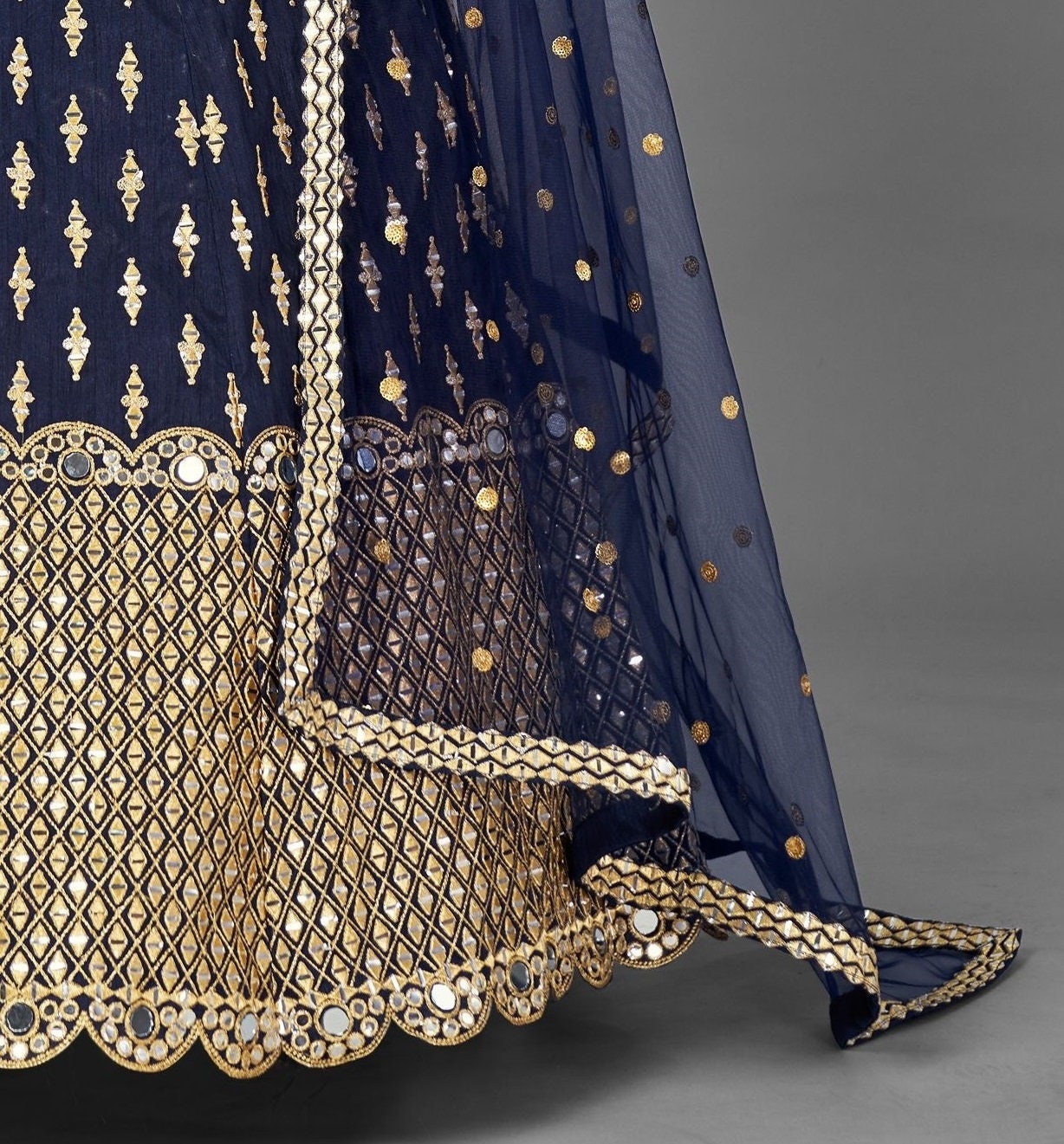 navy blue mirror work lehenga