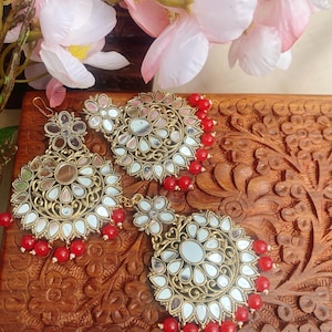 Indian Punjabi Bollywood style Mirror Sheesha earrings and tikka sets