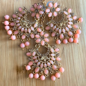 Indian/Punjabi kundan style earrings and tikka sets in various colours