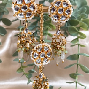 Indian Punjabi Bollywood style Kundan earrings and tikka sets in variety of colours
