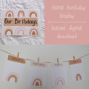 Classroom Birthday Display | BOHO Rainbow Classroom Decor | Birthday Display | BOHO Vibe | Neutral Classroom | Birthday Wall Art |