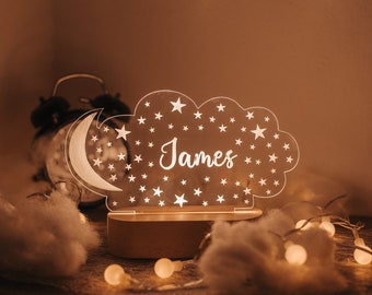 Personalized Night Light with Moon & Stars Custom Name Light Night Christmas Gift for Baby and Toddler  Newborn Boy Girl Name Gift