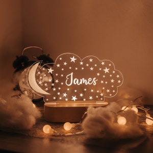 Personalized Night Light with Moon & Stars Custom Name Light Night Christmas Gift for Baby and Toddler Newborn Boy Girl Name Gift image 1