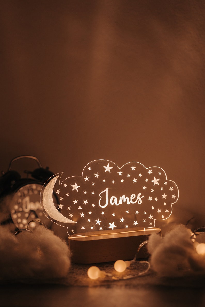 Personalized Night Light with Moon & Stars Custom Name Light Night Christmas Gift for Baby and Toddler Newborn Boy Girl Name Gift image 2