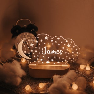 Personalized Night Light with Moon & Stars Custom Name Light Night Christmas Gift for Baby and Toddler Newborn Boy Girl Name Gift image 3