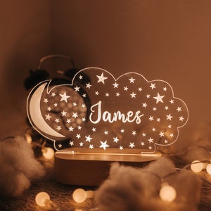 Personalized Night Light with Moon & Stars Custom Name Light Night Christmas Gift for Baby and Toddler Newborn Boy Girl Name Gift image 4