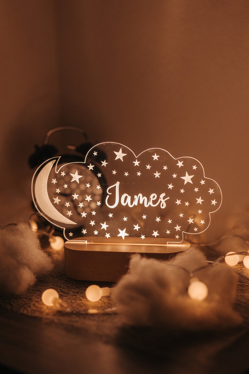 Personalized Night Light with Moon & Stars Custom Name Light Night Christmas Gift for Baby and Toddler Newborn Boy Girl Name Gift image 4