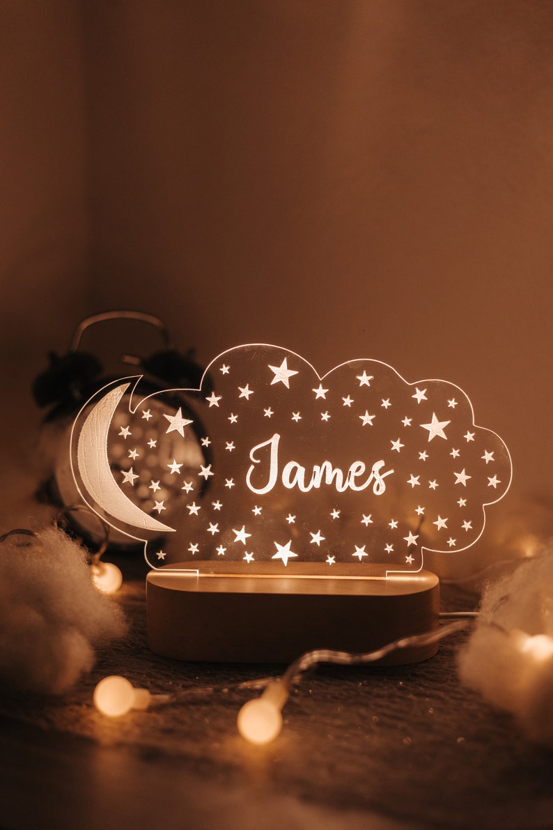 Personalized Night Light with Moon & Stars Custom Name Light Night Christmas Gift for Baby and Toddler Newborn Boy Girl Name Gift image 5