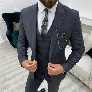 Mens dark grey slim fit suit shop