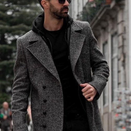 Man Coat-men's Grey Overcoat-winter Coat-woolen - Etsy