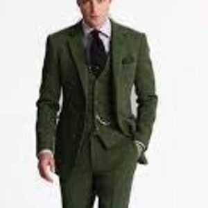 Man tweed green 3 piece suit for groom & groomsmen-winter,bespoke suit-men's green suits, Christmas gift for men