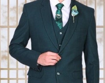 bespoke green men 3pc suit for groom and groomsmen, prom suit, dinner suit, party suit, wedding suit, stylish men suit