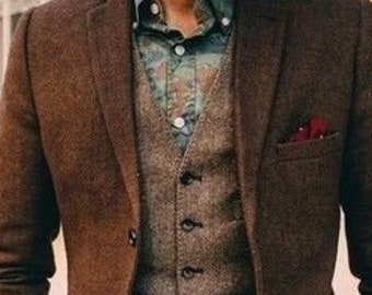 Man tweed brown blazer  Wedding blazer  Groom Wear Suits Wedding Suit Men suits | Prom blazer for men brown suit men Men suits brown.