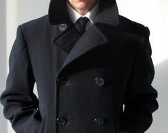 Man black overcoat-trench style coat-winter coat-party wear jacket-woolen pea coat-bespoke coat- tweed short coat Christmas gift