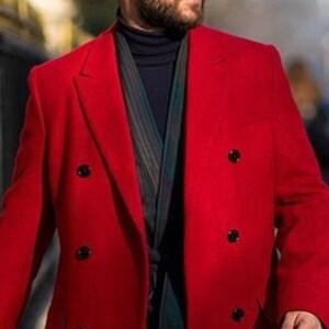 Man red Overcoat-Vintage Long coat-Trench Coat-Man winter long Coat-Woolen jacket-customized tweed coat for Christmas gift image 1