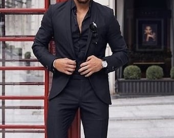 Bespoke suit-man black 2 piece suit-prom, dinner, party wear suit-wedding suit for groom & groomsmen-event party suit-men's black suits