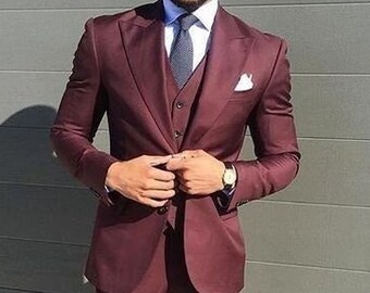 Man burgundy 3 piece suit for groom & groomsmen wedding-summer, dinner, prom, party wear suit-bespoke suit-men's burgundy suits