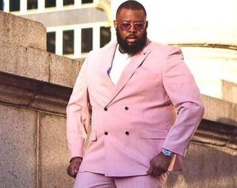 Plus size man pink double breasted suit, XXL Men's Suit, Wedding suit for Big guys, Stylish plus size mens wear