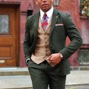 Man suit-green tweed 3 piece suit-dinner, party wear suit-wedding outfit-suit for groom & groomsmen-men's tweed suit-bespoke suit