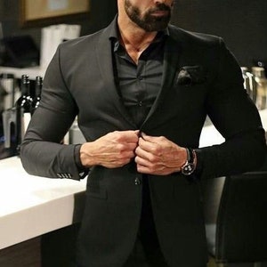 Bespoke suit-man black 2 piece suit-prom, dinner, party wear suit-wedding suit for groom & groomsmen-men's black suits
