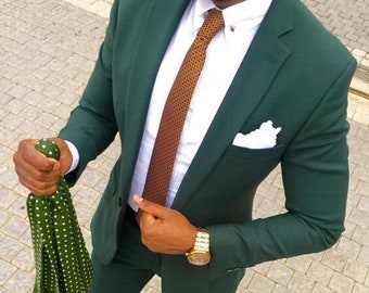 Bespoke suit-man green 2 piece suit-wedding suit for groom & groomsmen-men's green suits-prom, dinner, summer, party wear suit
