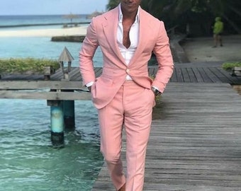 Man pink 2 piece suit-wedding suit for groom & groomsmen-beach wedding suit-prom, dinner, party wear suit-bespoke suit-men's pink suits