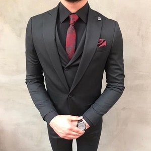 Man Black 3 Piece Suit-wedding Suit for Groom & Groomsmen-prom, Dinner ...