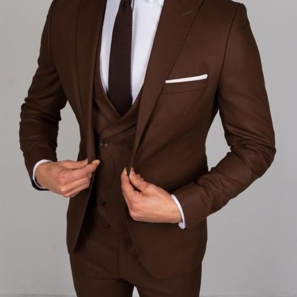 Man suit-dark brown 3 piece suit-prom, dinner, summer, party wear suit-wedding suit for groom & groomsmen-bespoke suit-men's brown suits