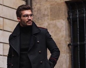Man coat-man black Overcoat-Vintage Long coat-winter coat-woolen jacket-customized coat-party wear jacket-long coat-oversize coat