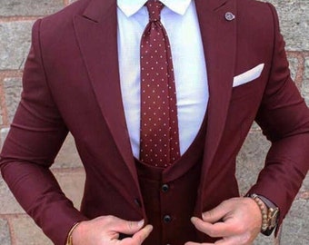 Man maroon 3 piece suit-wedding suit for groom & groomsmen-prom, dinner, party wear suit-men's maroon suits-customized suit