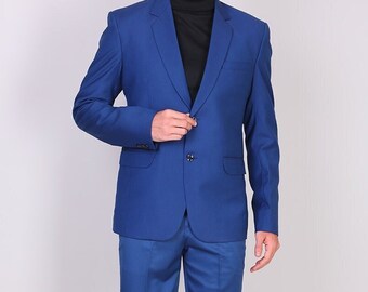 Traje azul de 2 piezas para hombre, traje para fiesta de graduación de boda, traje de novio y padrino de boda, trajes personalizados