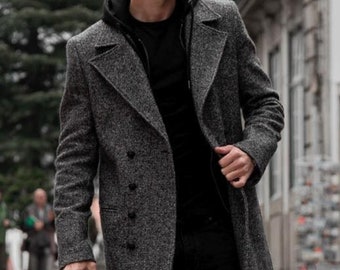 Herrenmantel-grauer Herrenmantel-Wintermantel-Wolljacke-Oversize-Mantel-Party-Wear-Jacke-maßgeschneiderter Mantel Weihnachtsgeschenk für Männer