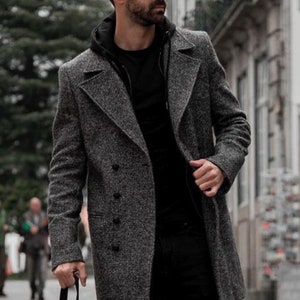 Man Coat-men's Grey Overcoat-winter Coat-woolen Jacket-oversize Coat ...