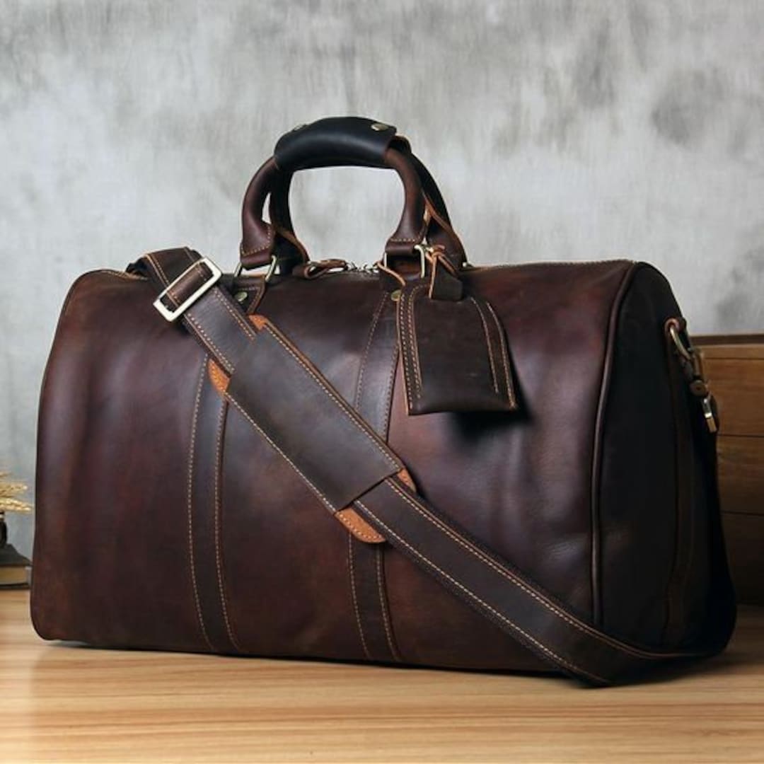 Handmade Leather Duffle Bag, Large Travel Bag, Men Weekender Bag Men ...
